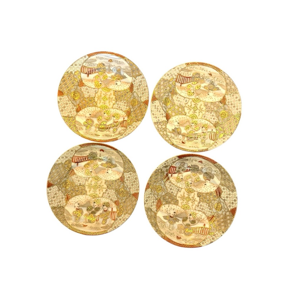 4 Antique Royal Satsuma Nippon Plate – Hand Painted Moriage 1891-1921, Gold 6.5"